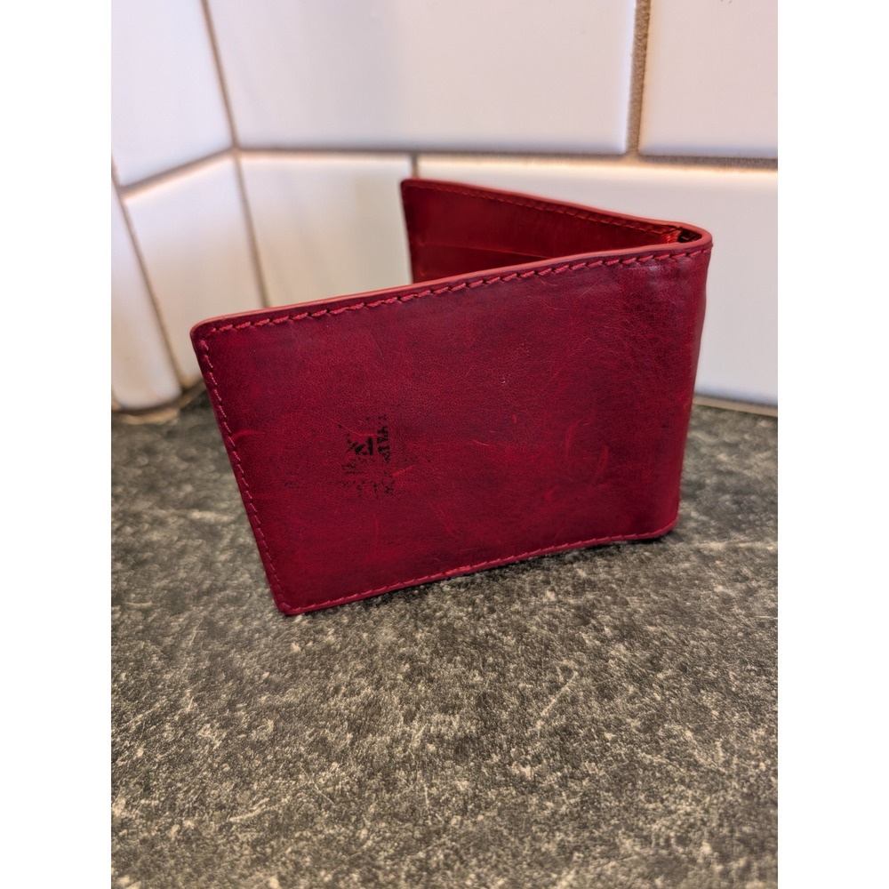 Nike Golf Mens Red Leather Bifold Wallet with Metal Money Clip and Card Slots